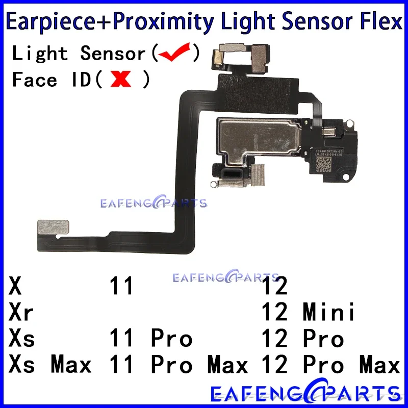 

Replacement Parts Top Sound Earpiece Speaker for IPhone X Xs Xr 11 12 Mini Pro Max Proximity Sensor Flex Cable No Face ID