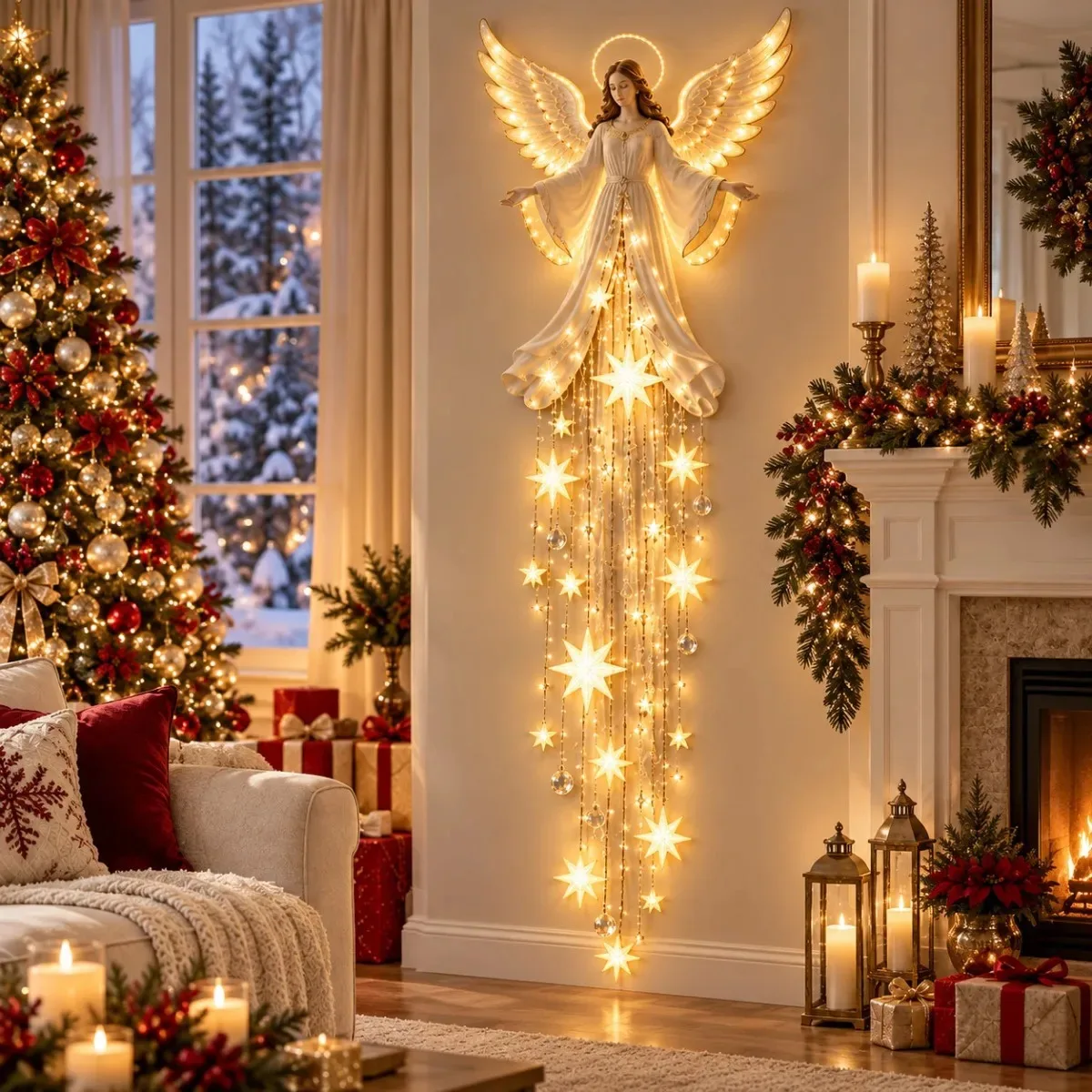 1Pc Christmas Door Hanger Glowing LED Light Up Decoration for Front Porch Entryway Wall Home Indoor Outdoor Holiday Party Gift view 2