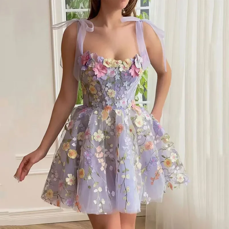 Fashionable Three-dimensional Flower Embroidery Hip Hugging Sexy Suspender Dress 2025 Spring and Summer New Short Skirt