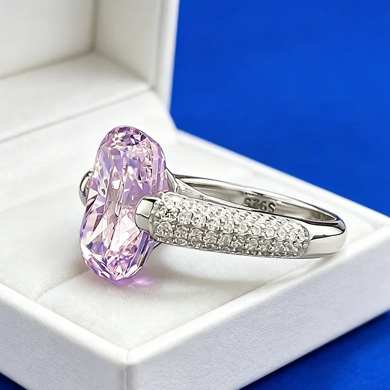 Luxury white gold solid platinum PT950 fat square 10*14mm pink diamond ice flower cut ring sweet and white temperament