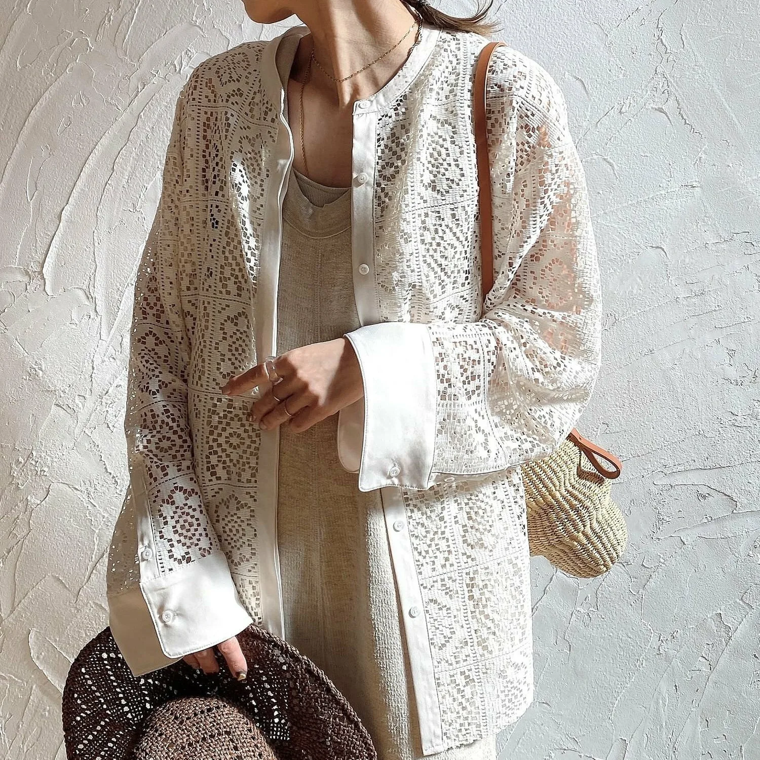 

Retro Japanese Style Long Sleeve Lace Shirt Women's Loose Fit Button up Hollow out Hook Design Cardigan Small Outerwear