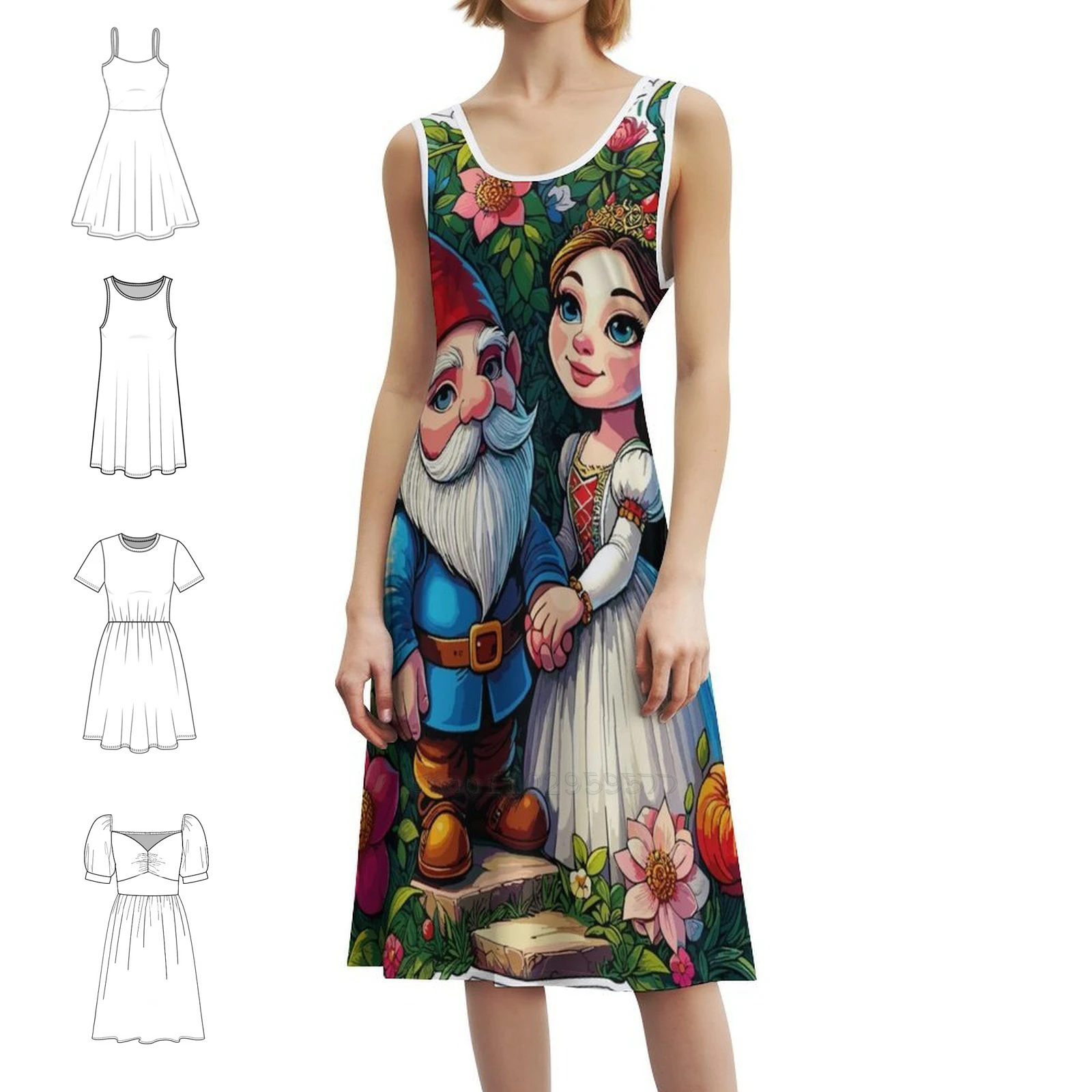 

Gnomeo & Juliet Women's Hip Hop Streetwear Dress Graphic Print Party Club Wear Gnome Gnomeo Gnomes Garden Valentines Woman