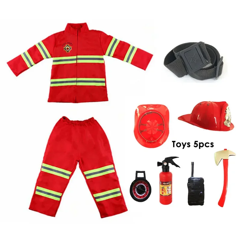 Kinder Kind Cosplay Feuerwehr mann Outfits Feuerwehr mann mit Gürtel 5 Spielzeug Sets Cosplay Kostüm Rollenspiel Sam Arbeit tragen Uniform Wasser pistole