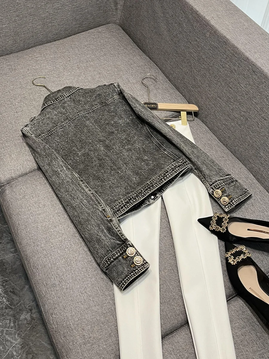 2025 Nieuwe Sle Star Leeuwenkop Slim Fit Waed Jaet Jas A870 Dames Commuter Sle Jeans Stof Lange Sve Ort jas