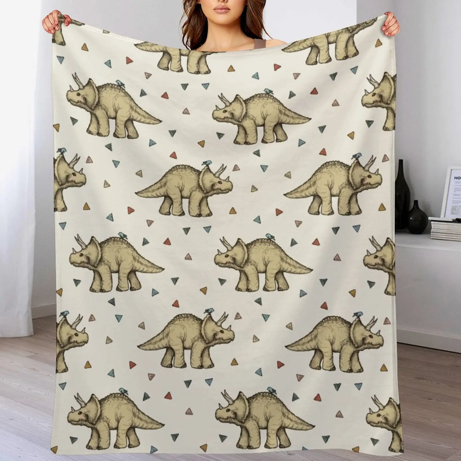 Triceratops & Triangles Throw Blanket Stylish Decor Blanket Gift for Friends Roommate