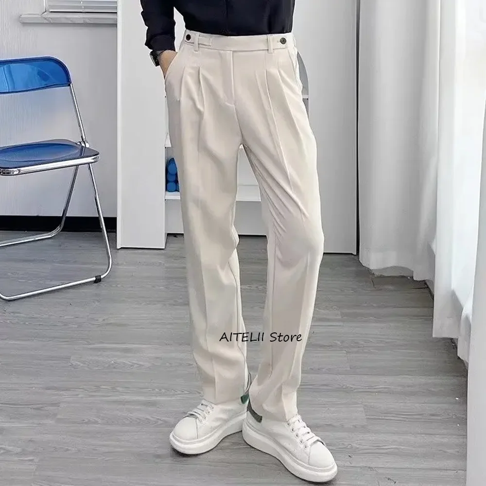 

Men's Tailoring Pants for Man Solid Color Polyester Fabric Straight Leg Business Casual Trousers Work Trouser Classic Clothing