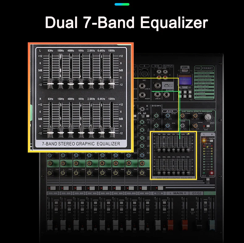 BE-10 Professional Studio Music Equalizer 10 Channels Analogue Mixing Console Digital Effect Processor Audio Mixer