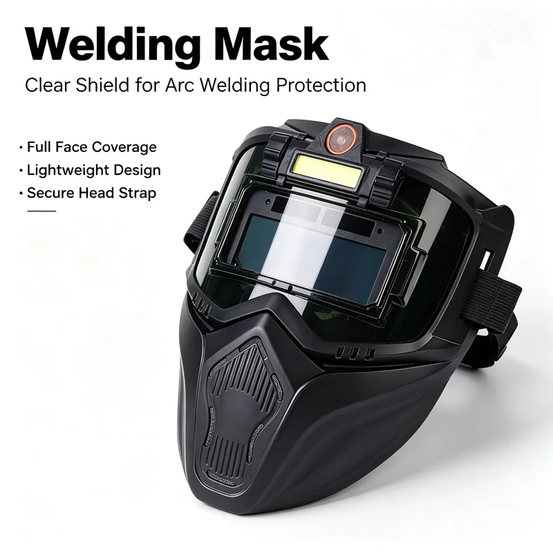 Solar Auto Darkening Welding Mask Built-in Headlamp Full Face Welder Helmet Adjustable Strap For Cutting Grinding Welding Jobs