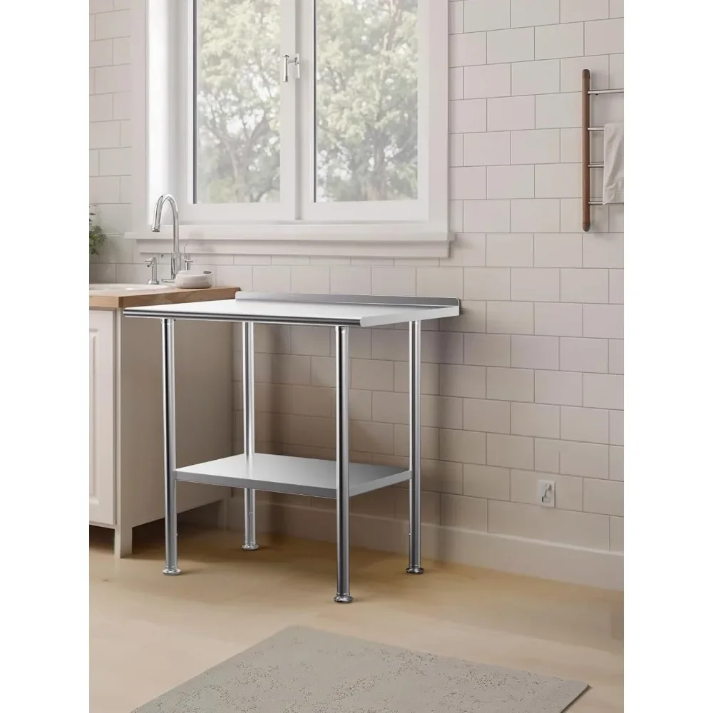 

All-Stainless Steel Prep Table,24 X 48 Inches, w/Rounded-Corner Backsplash and Adjustable Undershelf, Heavy-Duty for Outdoor Use