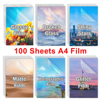 100 Sheets Cold Laminating Film A4 Size Stars Clear Self Adhesive Waterproof Rainbow Transparent Overlay Photo Laminating Film