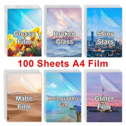 100 Sheets Cold Laminating Film A4 Size Stars Clear Self Adhesive Waterproof Rainbow Transparent Overlay Photo Laminating Film