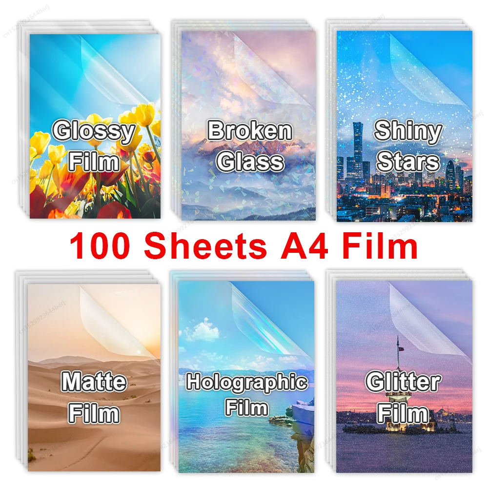 100 Sheets Cold Laminating Film A4 Size Stars Clear Self Adhesive Waterproof Rainbow Transparent Overlay Photo Laminating Film