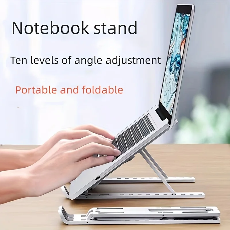 

Travel Friendly| Adjustable & Portable Laptop Stand - Sleek ABS Material, 10-Level Folding Notebook Holder with Cooling Base,