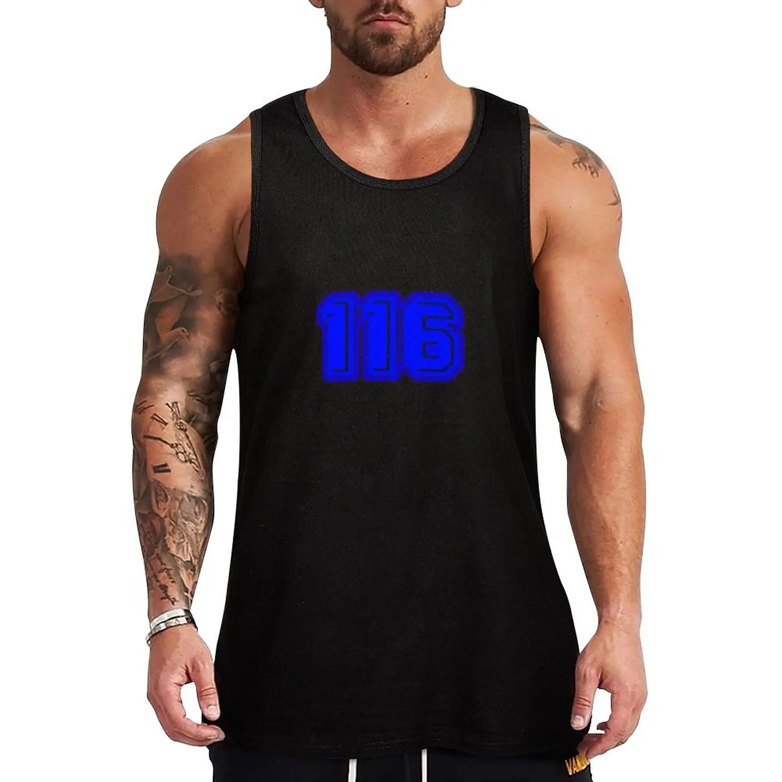 Blue Number 116 Tank Top Casual Work Tank Top Utility Sleeveless Shirt