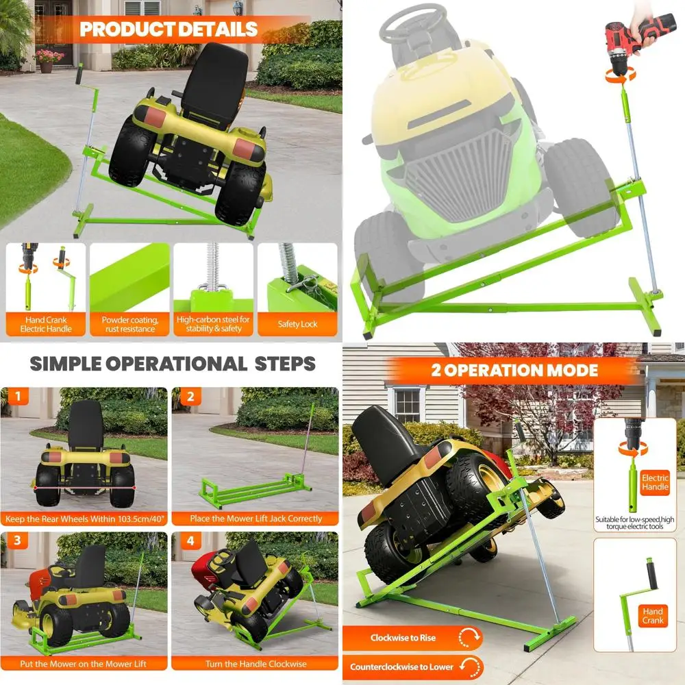 

Industrial-Strength Steel Riding Mower, 880 lbs Capacity, Liftable Lawn Tractor, Maintenance Jack with Manual and Power Tool Han