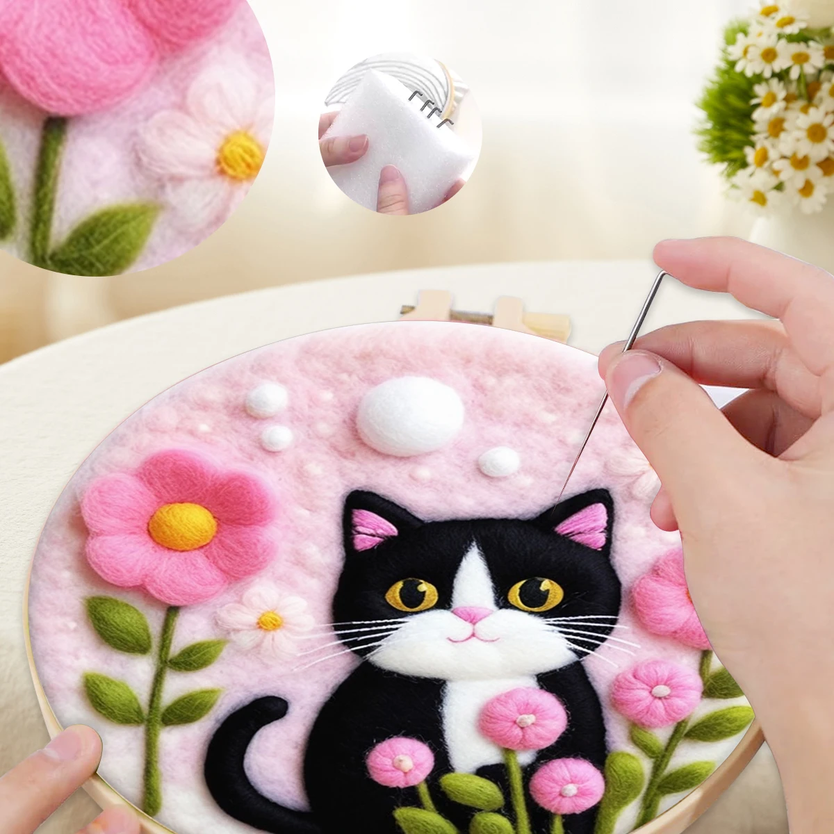 

SDOYUNO Wool Felt Painting cat Knitting Wool Diy Craft Supplies Felt Tool Instruction Included Needle Felt Beginner Kit Diy Set
