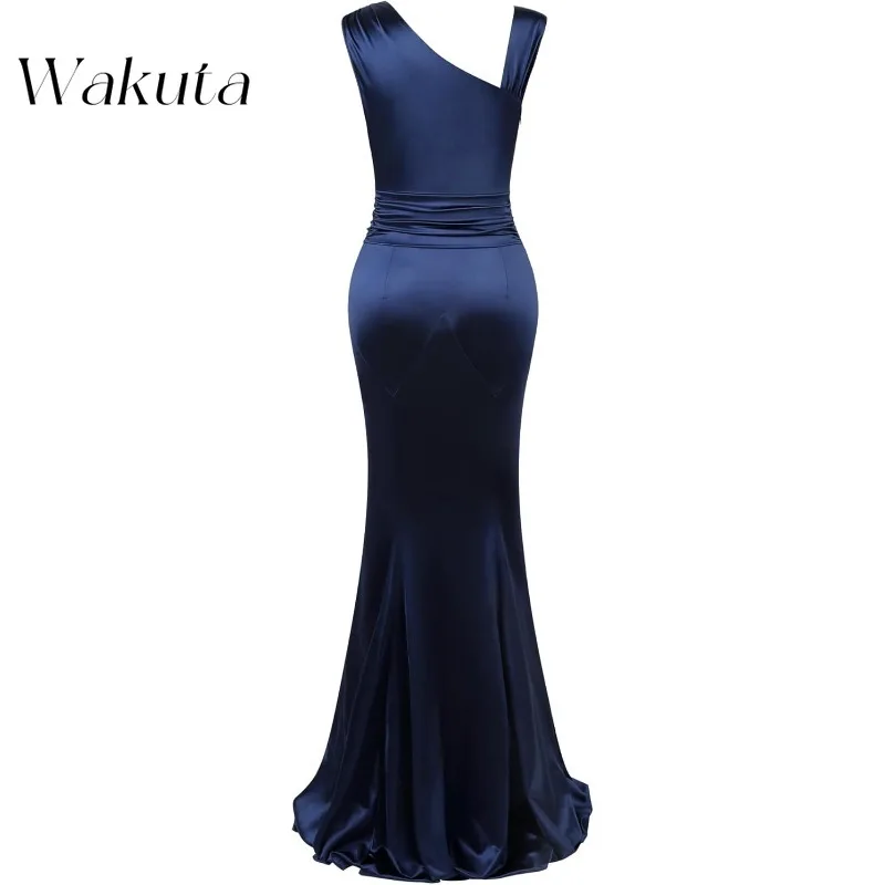 Wakuta Vintage V-Neck Sleeveless Cocktail Evening Robe Simple Elegant Waist Slim Mermaid Banquet Dresses Платье Для Мамы Жениха