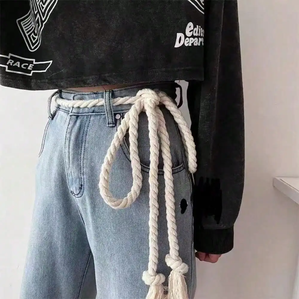 Vintage Y2K Braided Rope Belt Plaid Pattern Unisex Casual Jeans Accessory