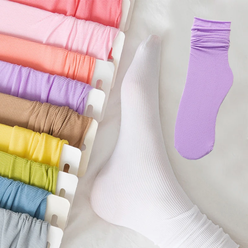 1 Pair Women Ice Thin Loose Socks Calf Length Knee Socks Summer Purple Nylon Socks Japanese Fashion College Style Socks