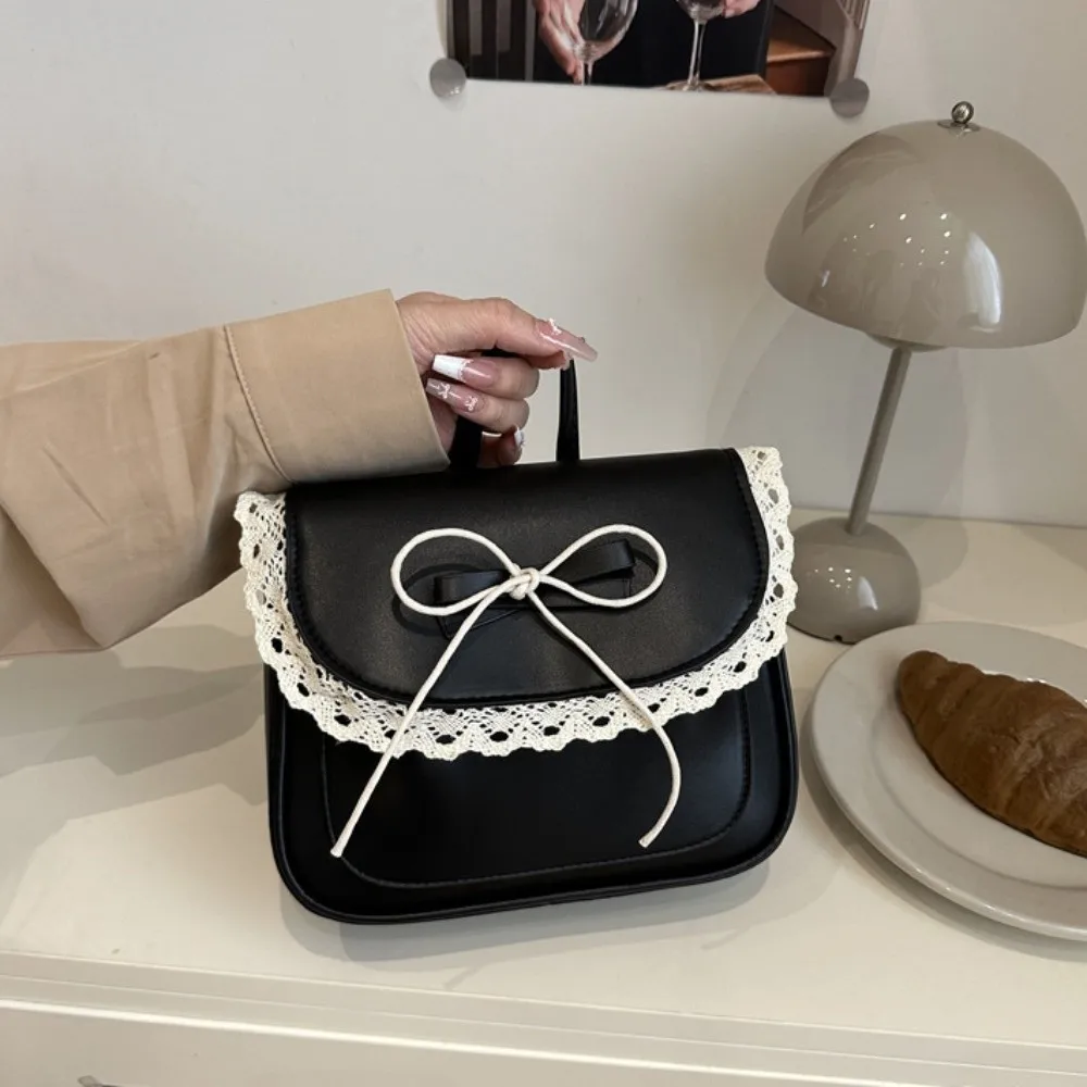 

Fashion Mini Lace Bow Backpack Korean Style Elegant PU Leather Bag Square Kawali Shouder Bag Gift