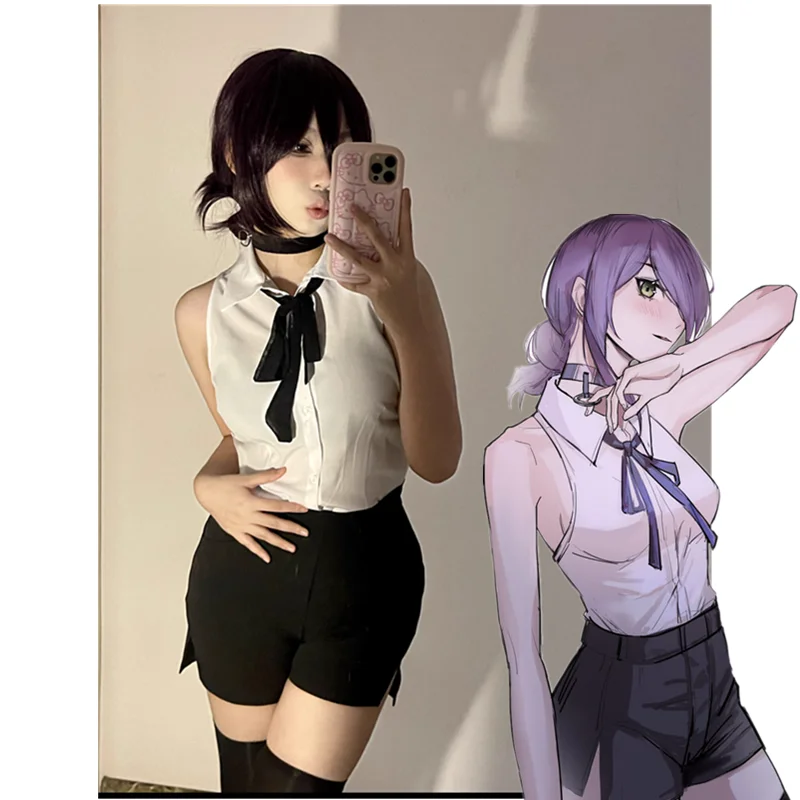 Мужская Косплей-рубашка Reze с Бензопилой для косплея аниме, одежда с бомбой, женская одежда, Короткий воротник, кольцо, парик Reze Hall. Пеоплеен