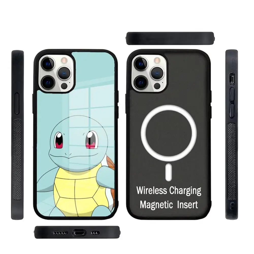 Cute P-POKEMONS S-Squirtle Phone Case Glass For IPhone 16 15 Promax 14 13 Pro 12 11 Magnetic charging Covers