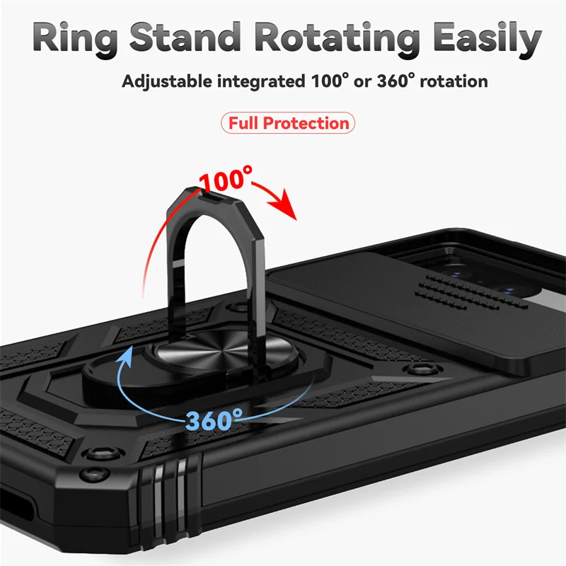Armor Case For Google Pixel 9A 8A 8 7A 7 Pro 6 6A Cover For Pixel 9 Pro XL Lens Protection Kickstand Ring Holder Coque Fundas