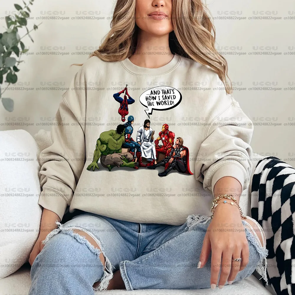 2026 ديزني الفتيات بلايز القطن المرأة تي شيرت هدية حفلة تي شيرت الرجل العنكبوت زوجين هوديي عيد الميلاد ميمي البلوز يسوع والأبطال الخارقين #3