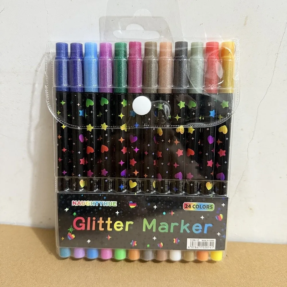 

24Colors Double-Headed Glitter Pens Fast-Drying Ink Colorful Dual-Tip Fine Brush Pens Water-Based Drawing Pen Scrapbooking