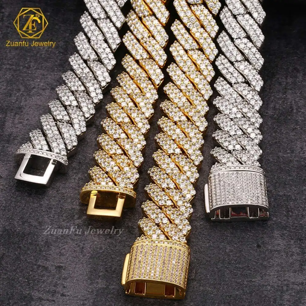 10mm Moissanite Cuban Chain Fast Shipping Round Brilliant Cut Silver Plated 10k 14k Solid Gold Cuban Link Chain for Men Women