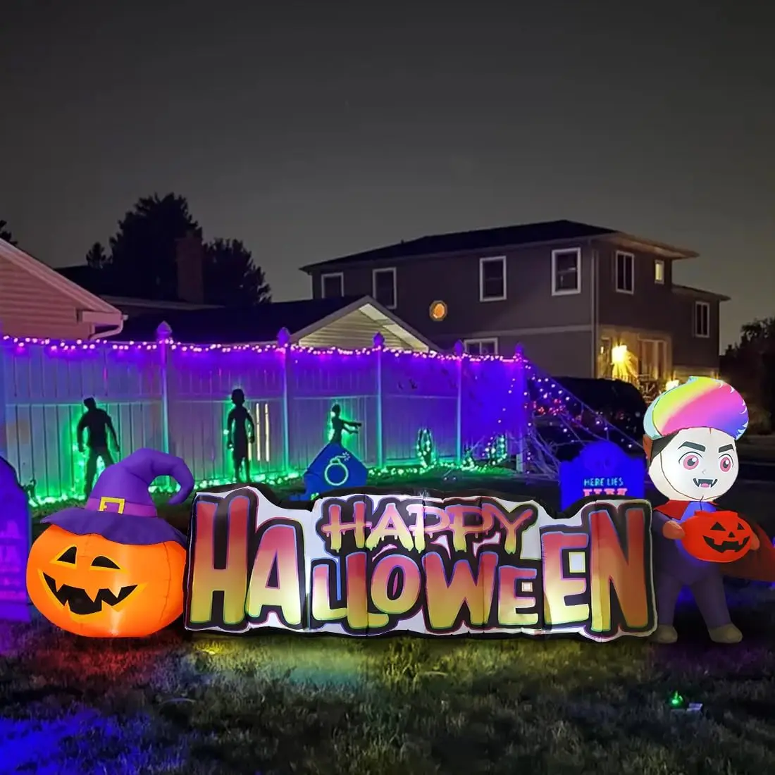 Happy Halloween Outdoor Inflatables 11.5 FT Vampire with Pumpkin Blow up Yard Decorations Long with LED Lights for Holiday