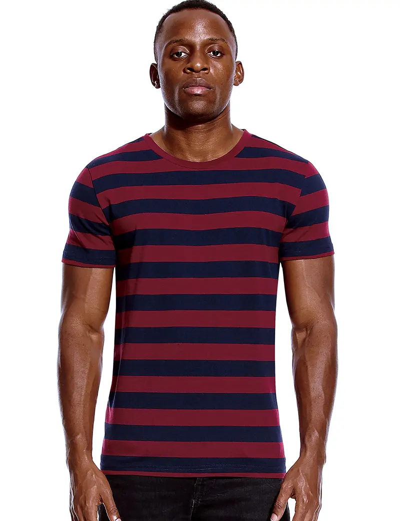 Striped T Shirt for Men Even Stripe Shirt Male Top Tees Black and White Blue Short Sleeve O Neck Cotton TShirts Unisex