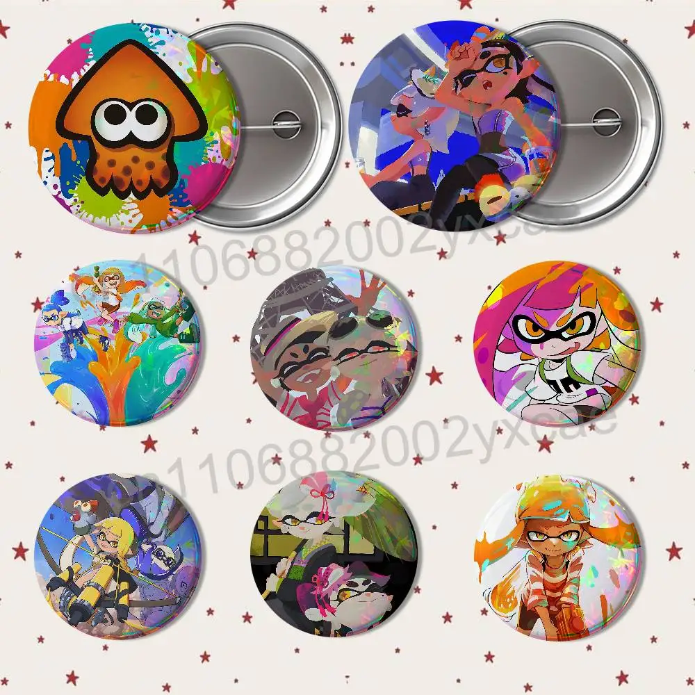

Doodle game Splatoon Raiders 44mm Round Pins Creativity Printed Pictures Text Metal Lapel Badges Brooches Jewelry Gift Wholesale