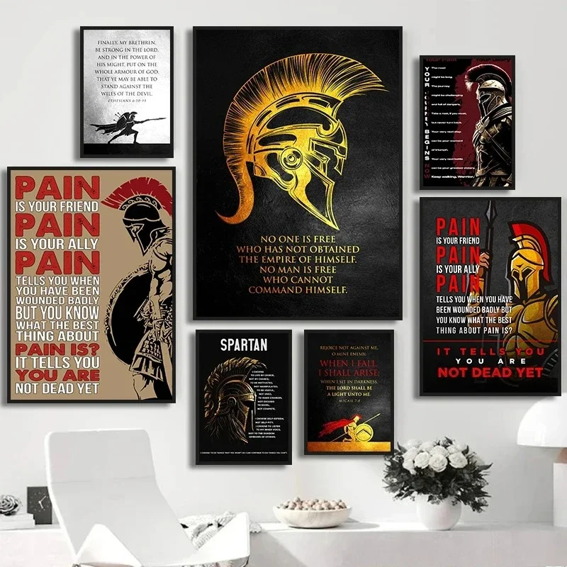1pc frameless Canvas Painting Spartan Quotes Poster Prints Spartan Helmet Sport Motivational Canvas Painting Wall Art Picture fo