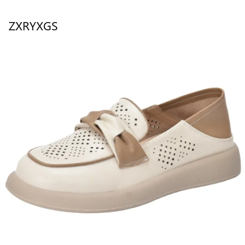 

ZXRYXGS из натуральной кожи, весенне-летние дышащие и удобные сандалии на плоской подошве, новинка 2025 года, женская модная повседневная обувь