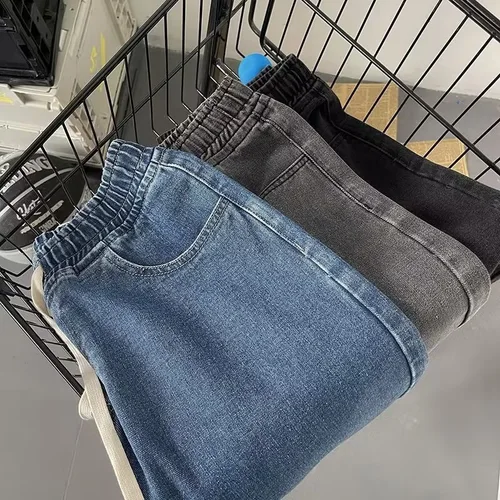 Imagen 1 del producto 2025 nueva ropa de calle pantalones vaqueros sueltos hombres estilo coreano moda suelta recta pantalones de pierna ancha ropa de marca para hombres negro azul claro