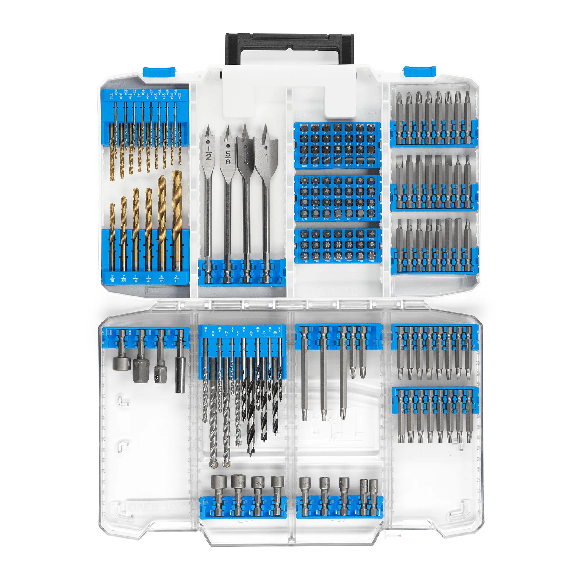 

Assorted Drill and Drill Bit Set Wood/Metal/PVC, Customizable Modular Storage Case