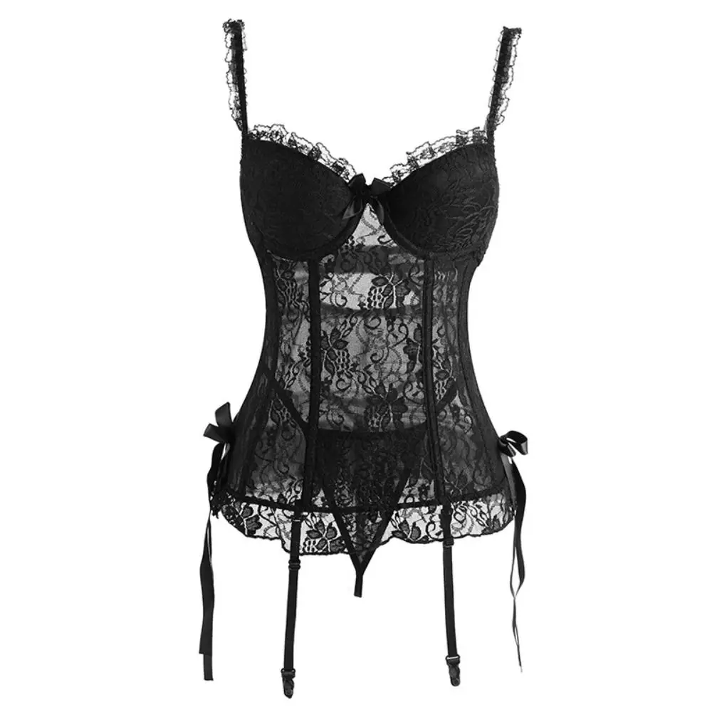 매운 소녀 스타일 보우 레이스 잠옷 메쉬 투명 여성 란제리 Nightwear 민소매 레이스 슬링 Nightdress Ladies