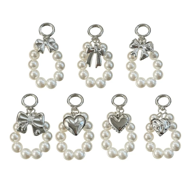 Practical Bowknot Keychain Bag Pendant Phone Charm Unique Artificial Pearls Keyring Decoration for Fashion Individual