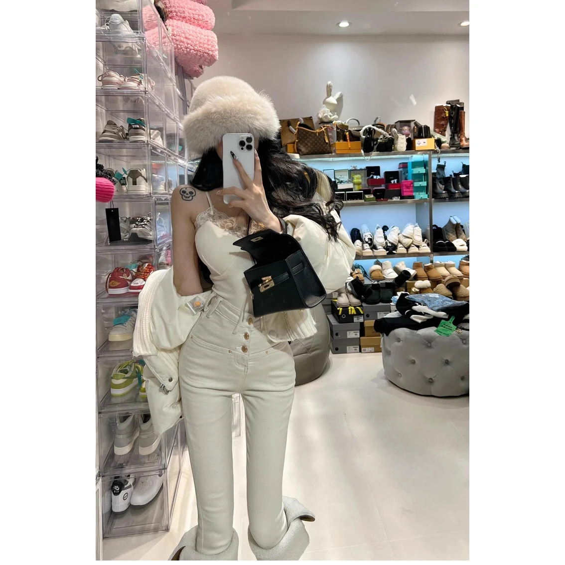 하이웨이스트 섹시 나인 포인트 슬림핏 버튼 다운 데님 팬츠 여성용 블랙 화이트 한국 스타일 캐주얼 코튼 스트레치 진