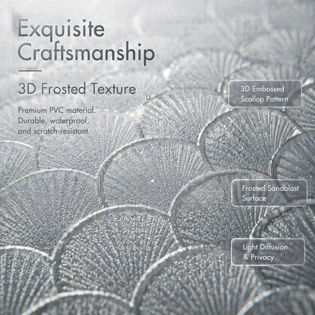 Self-Adhesive 3D Embossed Fish Scale Frosted Window Film, Waterproof UV Block Removable No Residue Semi-Transparent Glass Sticke