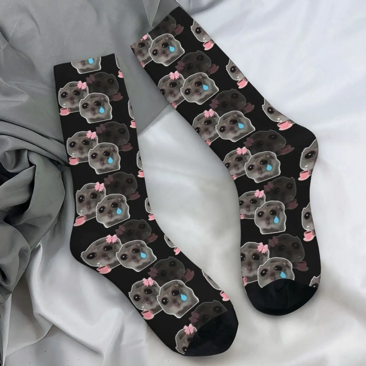 Cute Sad Hamster Socks Funny Meme Trendy Stockings Adults Men Soft Outdoor Sports Socks Autumn Design Non-Slip Socks