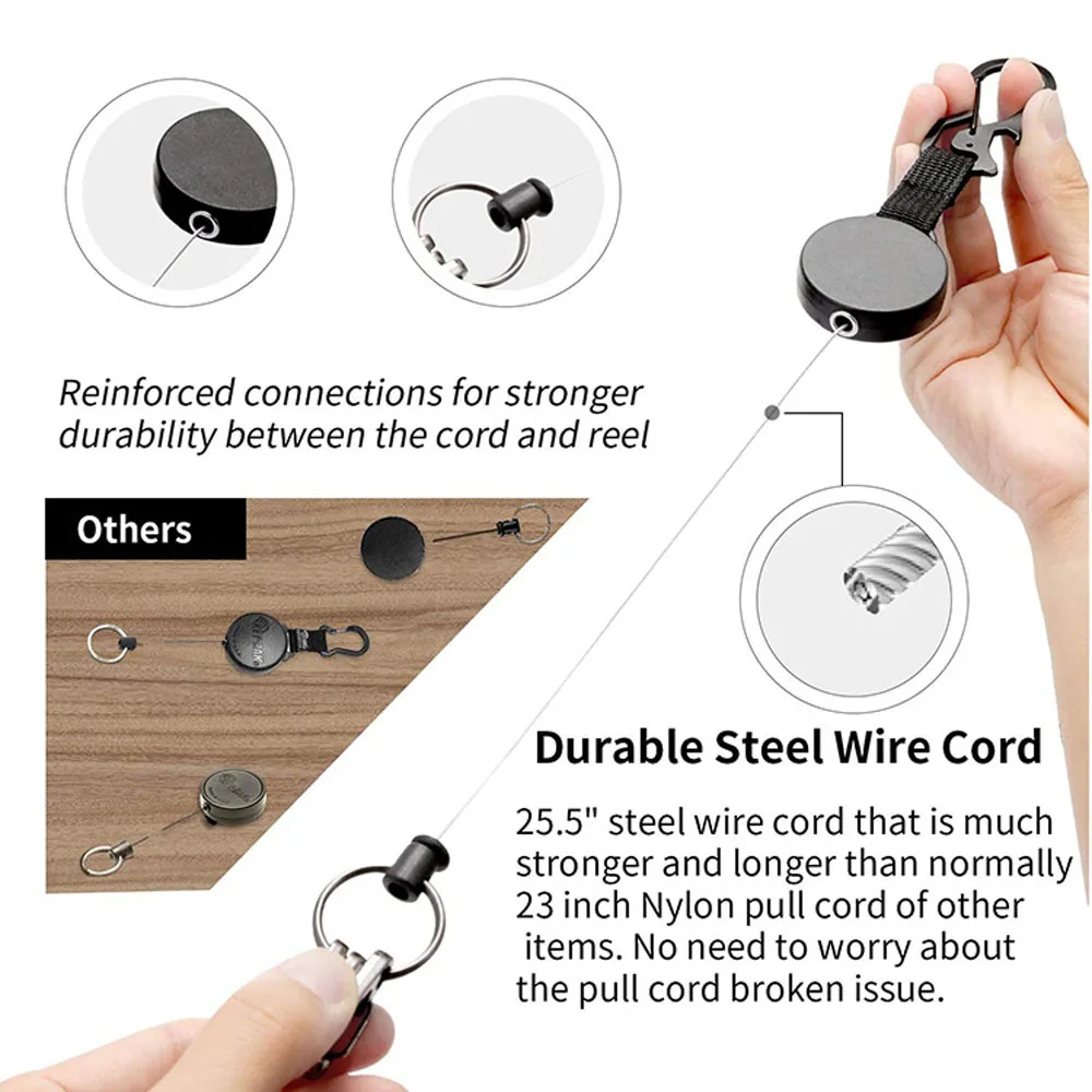 Wire Rope Camping Pull Keychain Tool Retractable Lanyard Clip Key Ring Clips Badge Holder Clip Keychain Badge Reel Clip