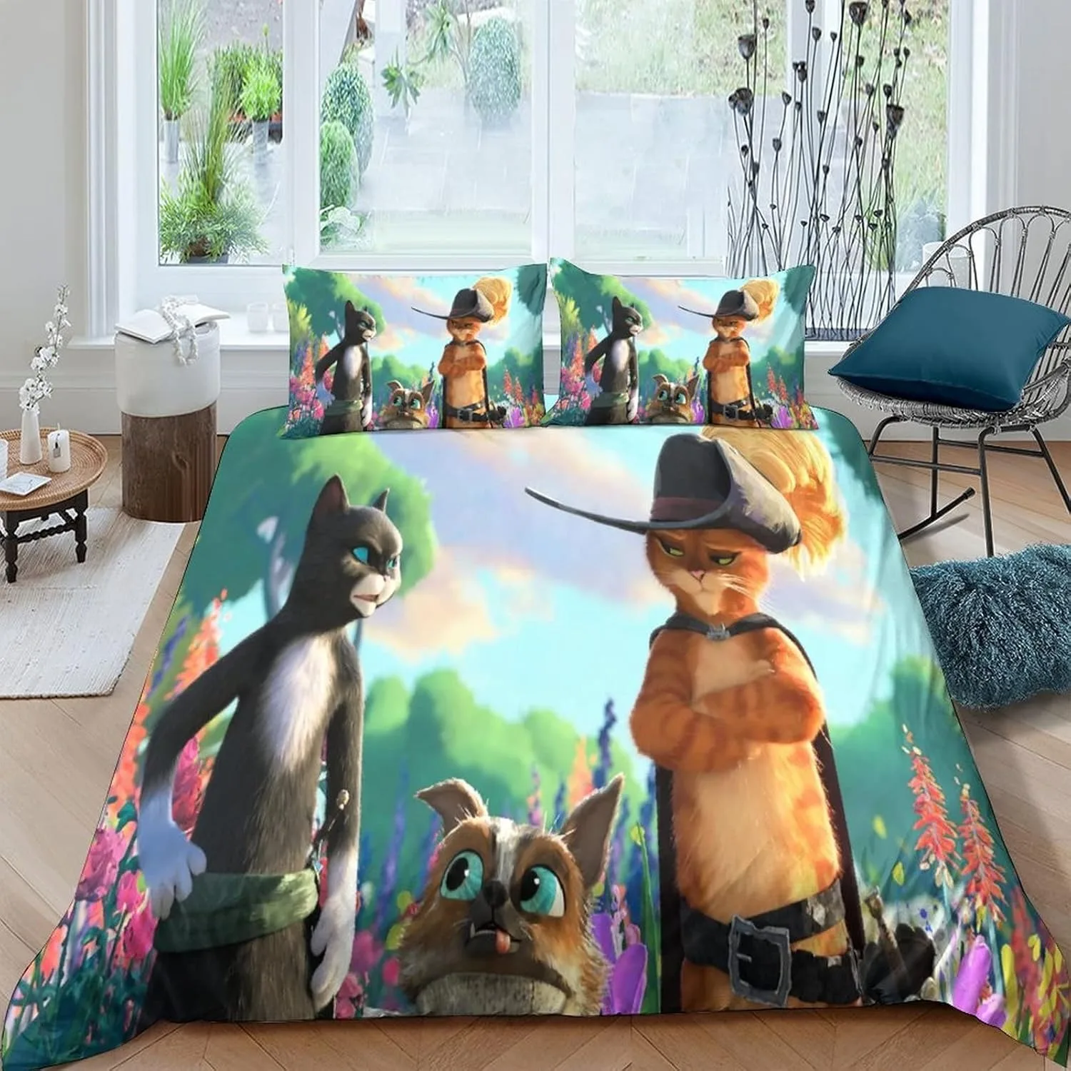 

Exquisite 3D Cartoon Puss In Boots Wallpaper Cats Print Bedding Set Duvet Cover Comforter Bed Youth Kids Girls Boys Gift