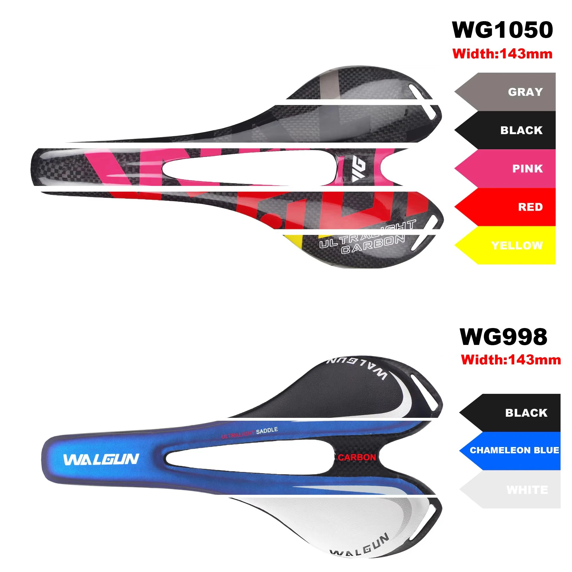 

WALGUN Full Carbon Fiber Bicycle Saddle 143x272mm Bicycle Seats Oval Rail Ultralight Bike Seat Cushion Blue Pink Black Red White