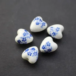 20Pcs 11.6mm Heart Shape Ceramic Beads Flower beads Red Blue Black Brown Blossom for Jewelry Making Bracelet Necklace DIY Craft