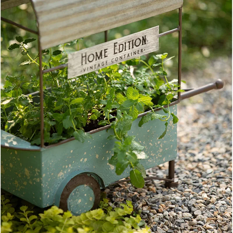 

American Style Retro Flower Vessels Creative Do Old Flower Room Decoration Handcart Plant Rack Courtyard Lawn Bonsai Basin