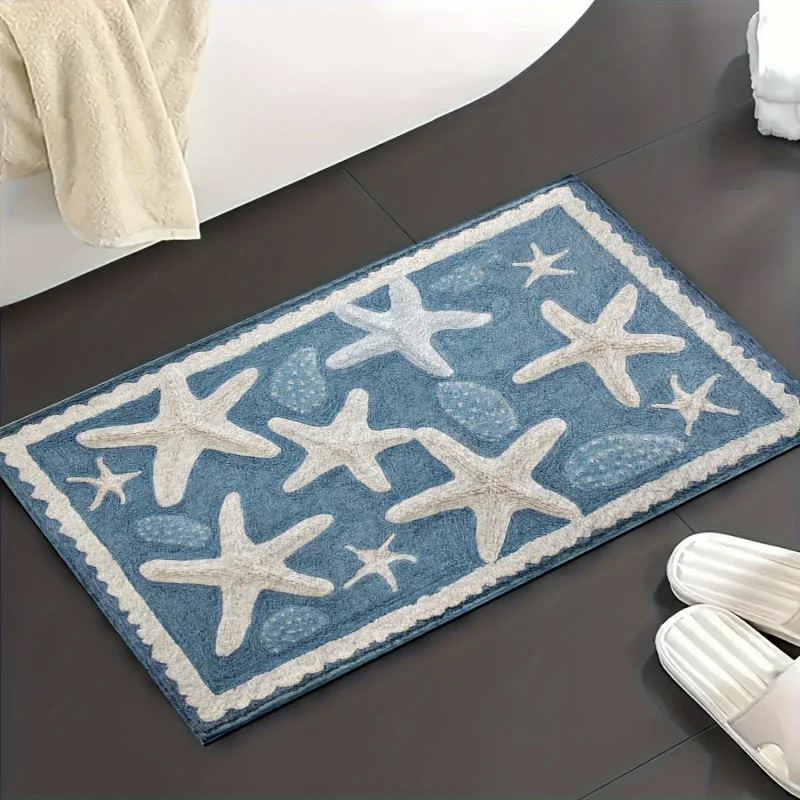 VIKAMA minimalist ocean style bathroom carpet, absorbent and non slip bathroom shower room entrance door carpet
