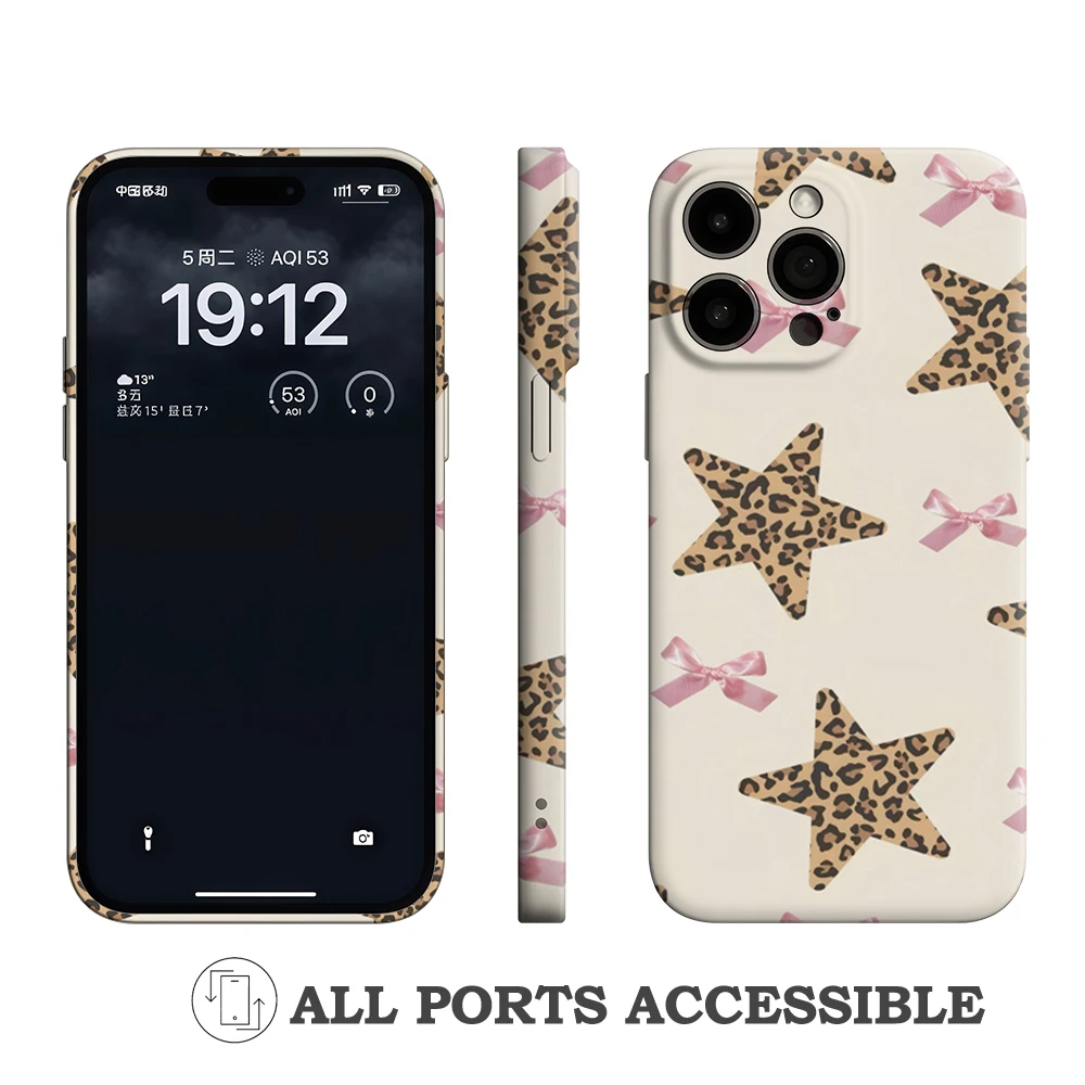 레오파드 스타 보우즈 아이폰 17 16e 16 15 14 13 12 11 에어 프로 맥스 XS XR XSMax 6 7 8 플러스 글로시 필름 하드 PC 커버