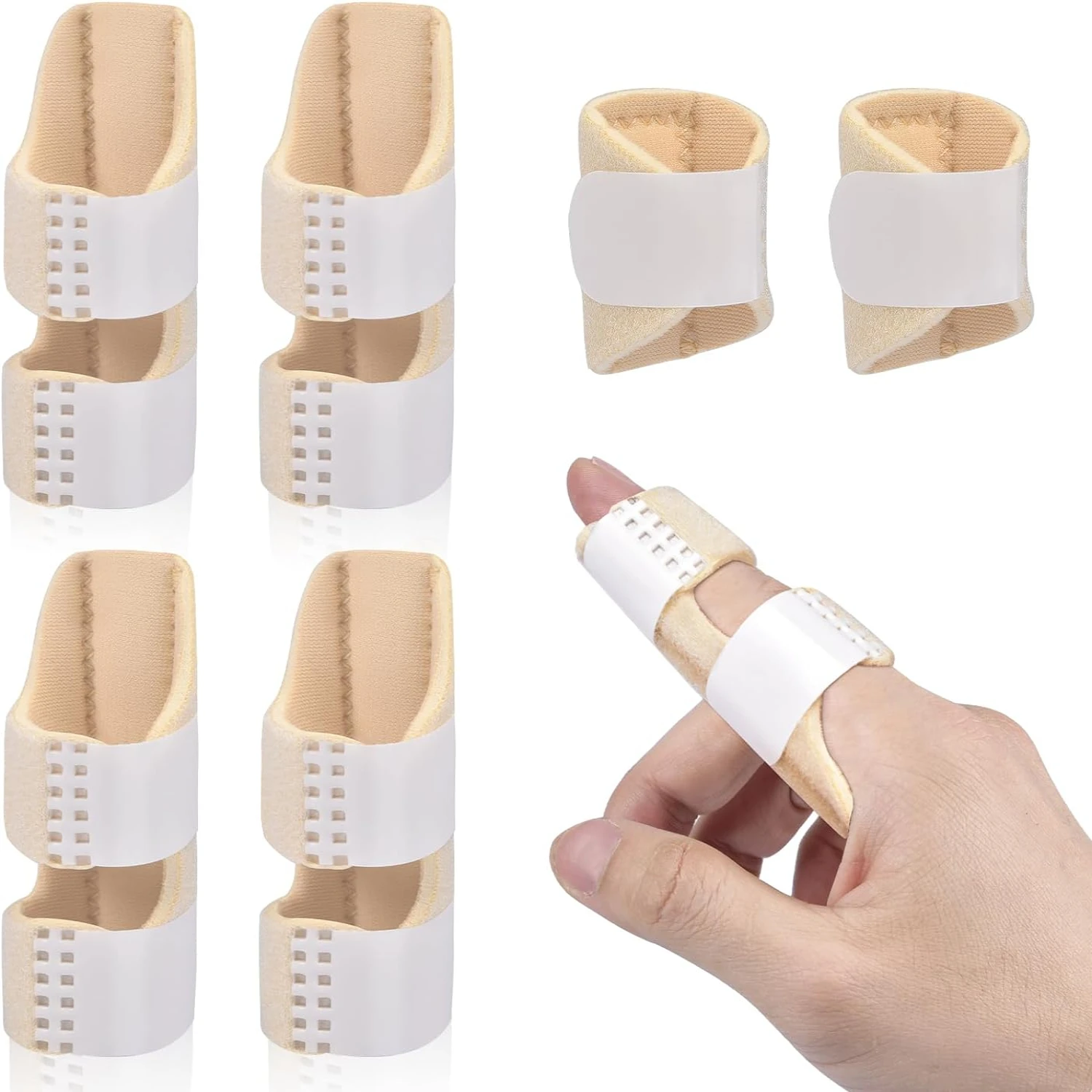 Comfortable, flexible, and durable set of 6 adjustable finger splints for broken fingers. Ideal for arthritis stabilization and